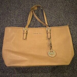 Michael Kors Jet Set Saffiano Leather Tote Luggage Gold Charm